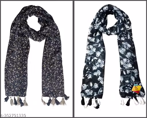 Soul's desire| Women's & Girls Printed Chiffon Multicolored Scarf and Stoles with Tassels for summer protection Pack 02