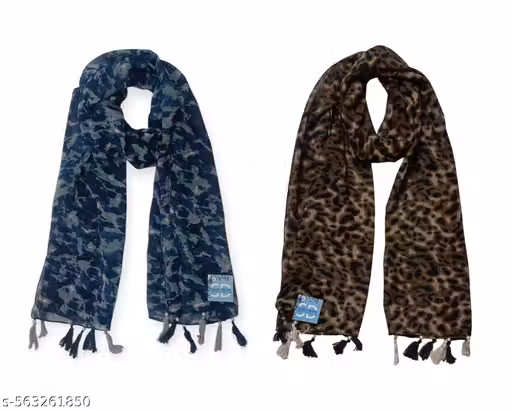 soul's desire| multicolored chiffon printed scarfs for womens and girls with floral and tiger print, pack of 2 stoles