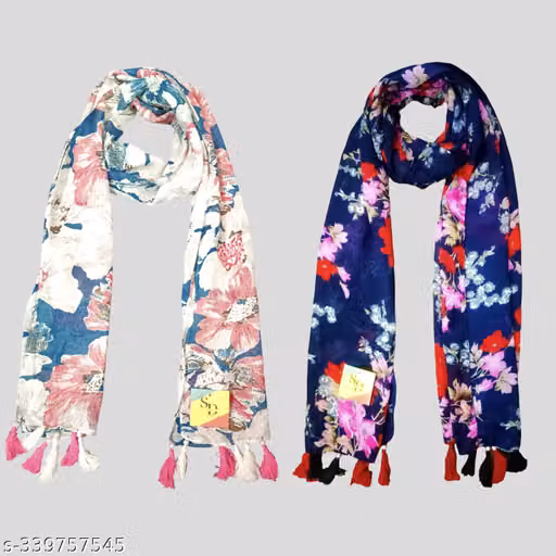 Chiffon printed scarfs and stoles for womens and girls with floral design, pack of 2 stoles