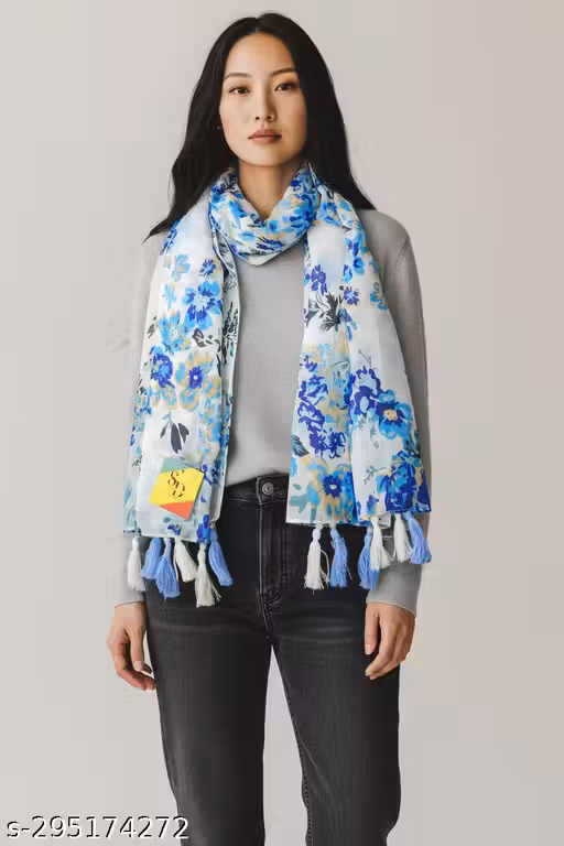 Soul's desire| Women's and girls floral print Chiffon Multicolored Scarf and Stoles with Tassels