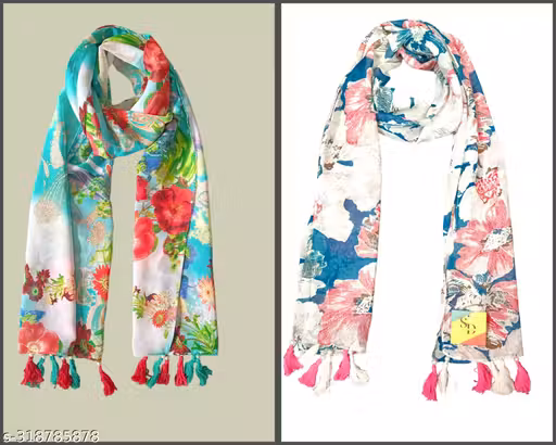 Attractive multicolored chiffon stoles with floral print for women, pack of 2