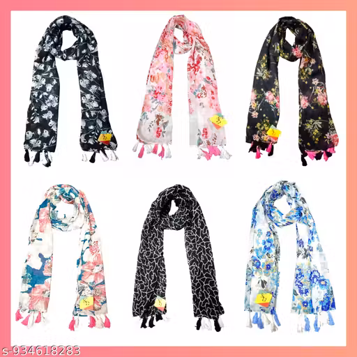 soul's desire| multicolored chiffon printed scarfs for women and girls with flower print, pack of 6 stoles
