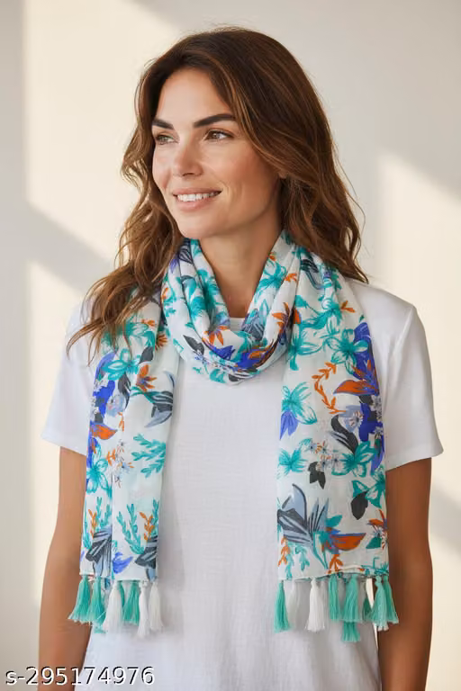 Soul's desire| Women's and girls floral print Chiffon Multicolored Scarf and Stoles with Tassels
