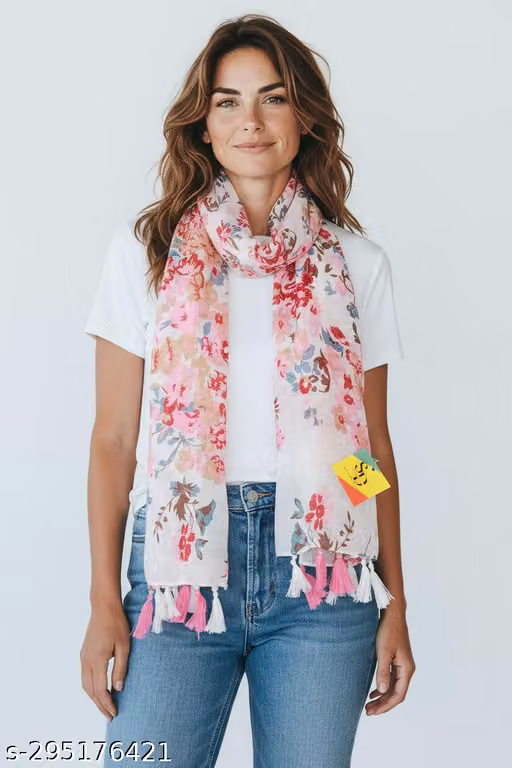 Soul's desire| Ravishing Women's and girls floral print Chiffon Multicolored Scarf and Stoles with Tassels