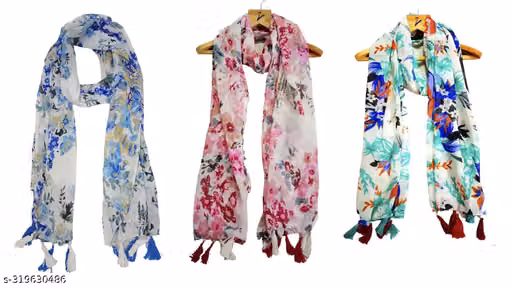 Multicolored chiffon stoles with floral print for women's, pack of 3