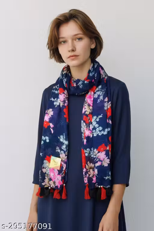 Soul's desire| Women's Printed Chiffon Multicolored Scarf & Stoles with Pearl Tassels