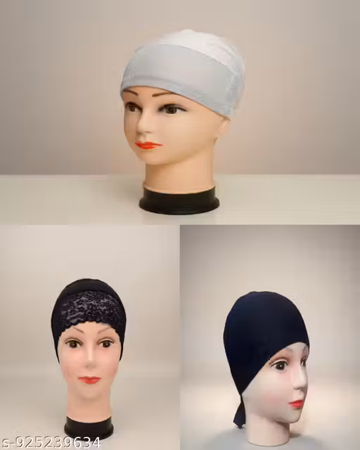 Hijab Under Cap | Inner Cap | Breathable Cap | White Cap | Black Cap | White Glitter Cap | Net Cap | Plain Cap | Pack of 3