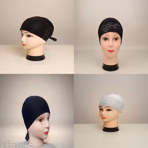 Hijab Under Caps | Inner Cap | Breathable Cap | White Cap | Black Cap | Black and White Glitter Cap | Net Cap | Plain Cap | Pack of 4