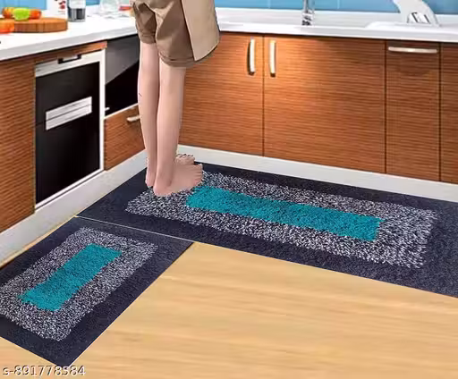 Modern Teal Stripe Kitchen Mat Set (2-Piece)