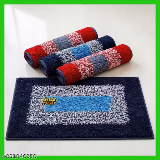 SHRIYANSH HANDLOOM cotton Striped Anti-Slip Small Rectangle Bathmats | Durable & Absorbent Door Mat/Area Rug for Dining Hall, Your Floor, Home, and Living Room - Pack of 4 (Multicolor, 33x53 cm)150