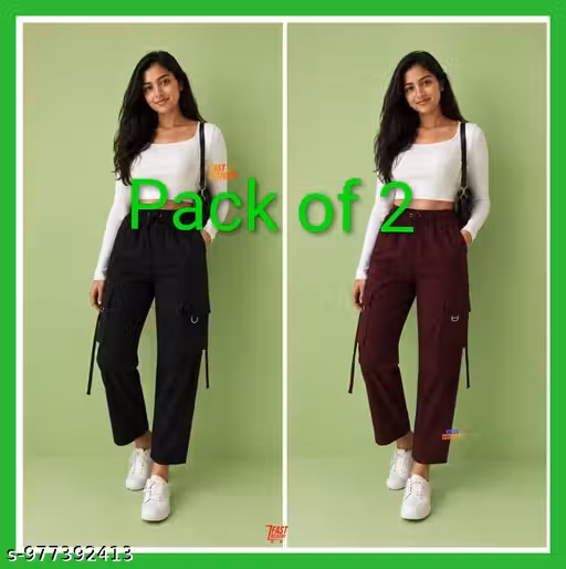 NS Pants Women Solid Cargo Style Track Pant Combo | Casual Comfortable Lower for Women | Stylish Daily Wear Pants (Pack of 2)