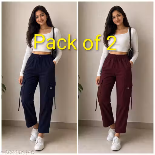 Women Solid Cargo Style Track Pant Combo | Casual Comfortable Lower for Women | Stylish Daily Wear Pants (Pack of 2)