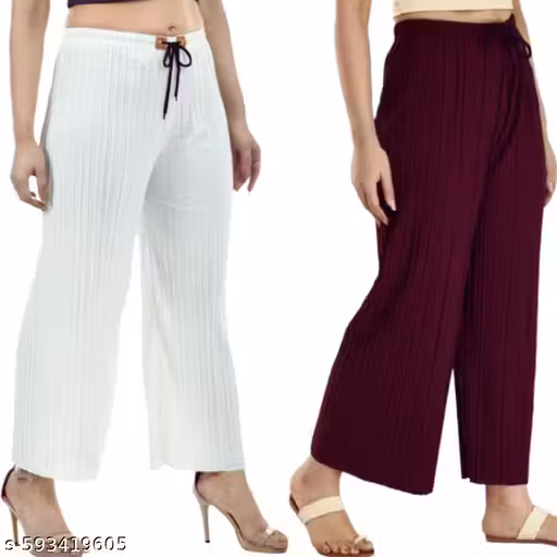 Oversized & big palazzo pants, bottom , comfortable, plus size mom Women Wrinkle Crush Palazzo PLAZZO Pack of 2