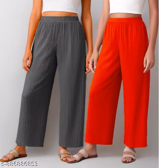 Relaxed Plated Designed Wrinkle Crush Palazzo Pack of 2 Plazzo