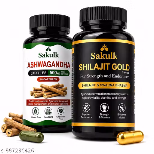 Shilajit Gold Capsules + Ashwagandha Capsules Combo | Energy & Wellness Support
