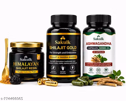 Sakulk Shilajit Resin 20g + Shilajit Gold 500mg and Ashwagandha 500mg Capsules Combo | Energy and Support