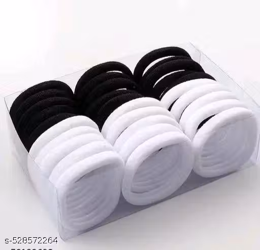 30 PIC BOX (B.W) Colorfull Hair Rubbar Bands Black color Polyester thalamudi kattu/thalamudi bandham/Jada Bandlu/Muti pattaikal/hair baandukal/Kudalu byandgalu/Hair byandgalu Ideal for Women / Girls