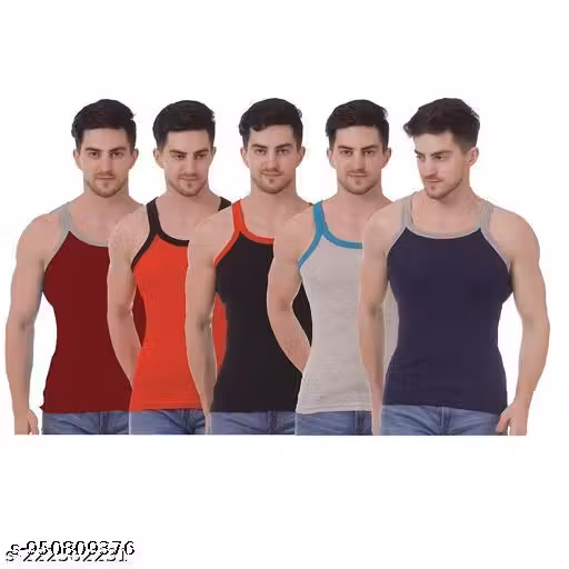 Men's Trendy Color Block Sleeveless Vests / Gym Sando (Super Saver Pack of 5)