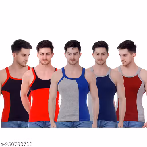 Men's Trendy Color Block Sleeveless Vests / Gym Sando (Super Saver Pack of 5)