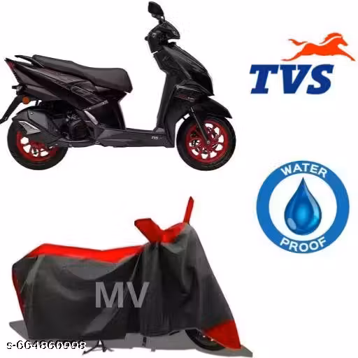 TVS Ntorq 125 Cover for Rain with UV Protection & Dustproof, Universal Fit, Water Resistant & All Weather Protection with Two Wheeler Cover|Keeps Bike Cool|Perfect Bike Body Cover| (Black-Red)