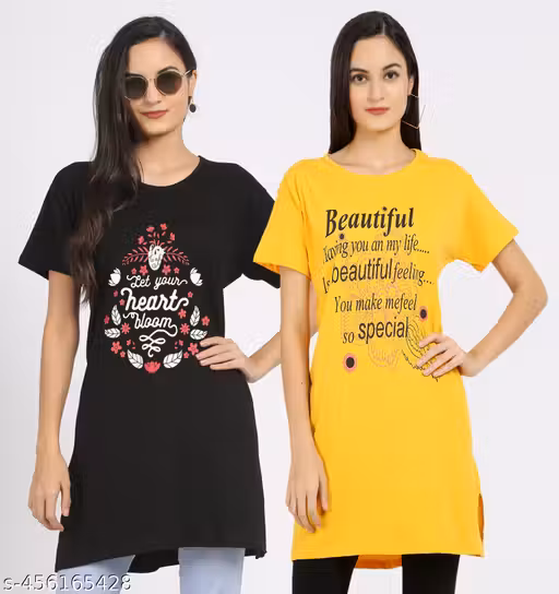 DDASPRATION Women Long Cotton Printed T-Shirt Combo