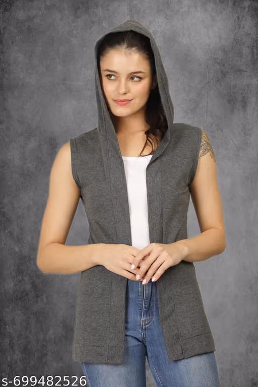 Women Cotton Sleeveless Hooded Shrug | Light Fabric | Regular Fit