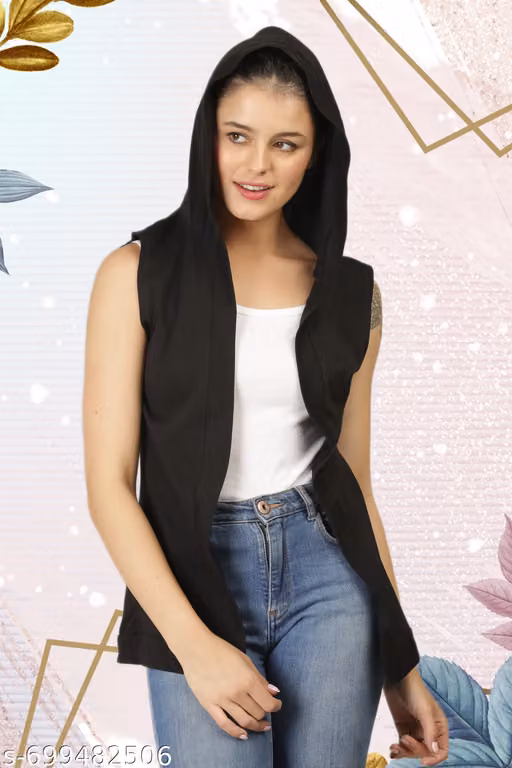 Women Solid Cotton Sleeveless Hooded Shrug – Light weight Fabric