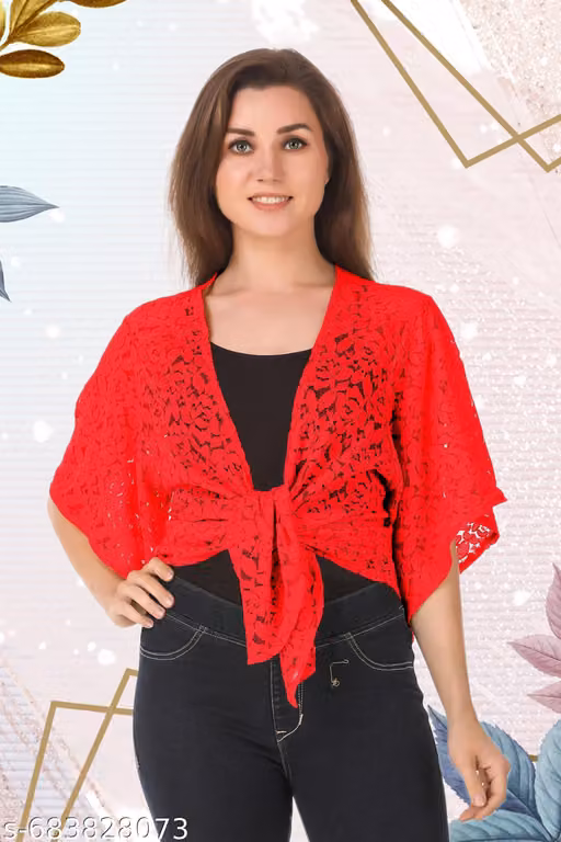 Ddaspration Women Lace Overlay Tie-Up Shrug Top