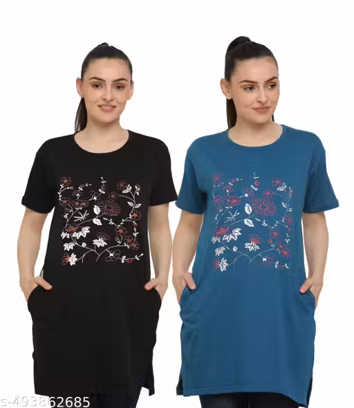 DDASPRATION Women Cotton Long Pocket Combo T-shirt