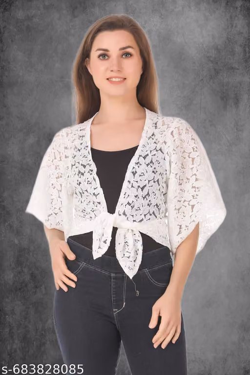 Ddaspration Women Lace Tie-Up Shrug Top | Stylish Front Knot Design