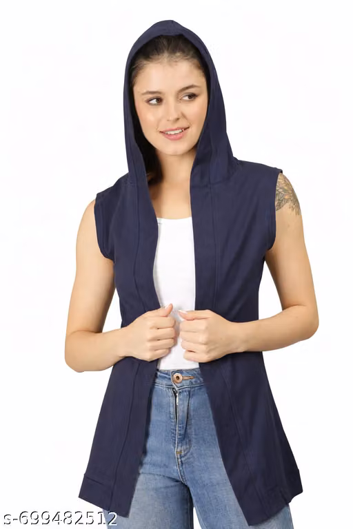 Women Casual Cotton Sleeveless Hooded Shrug | Daily wear Fabric