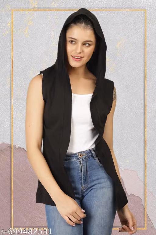 Women Cotton Sleeveless Long Hooded Shrug | Breathable Fabric