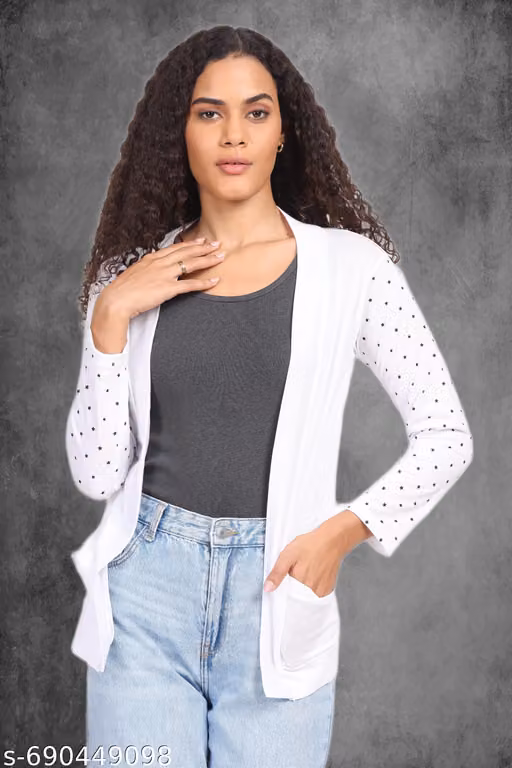 Ddaspration Women Cotton Winter Shrug with Star Print Sleeves & Pockets