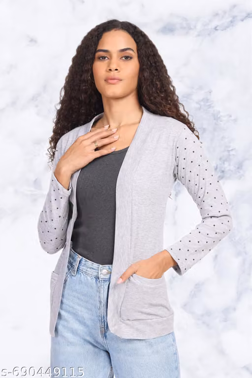 Ddaspration Women Cotton Pockets Winter Shrug with Star Print