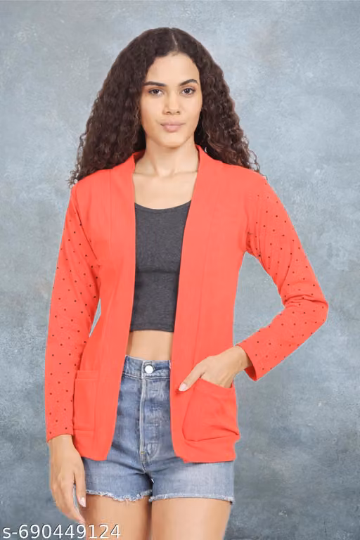 Ddaspration Women Cotton Shrug with Star Pattern Sleeves & Pocket Style