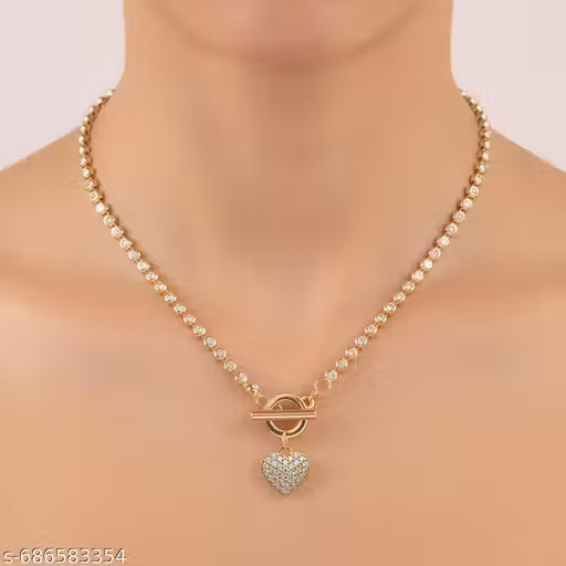 Stylish Gold Plated CZ Heart Pendant Necklace for Women & Girls