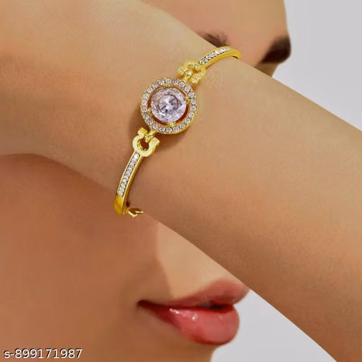 Gold Plated AD Stone Bracelet for Women | Elegant Round Crystal Designer Kada | Party & Wedding Wear Jewellery