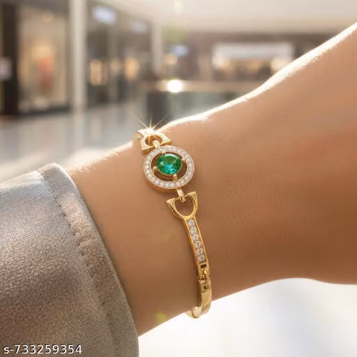 MLORA Gold Plated Green Stone Adjustable Bracelet for Women & Girls For Gift