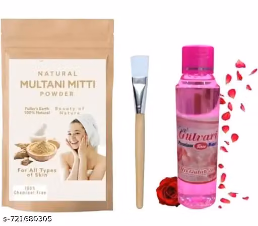 MECOVIP MULTANII MITTI FACE POWDER 100 G AND ROSE WATER AND FACE PACK BRUSH PACK OF 3