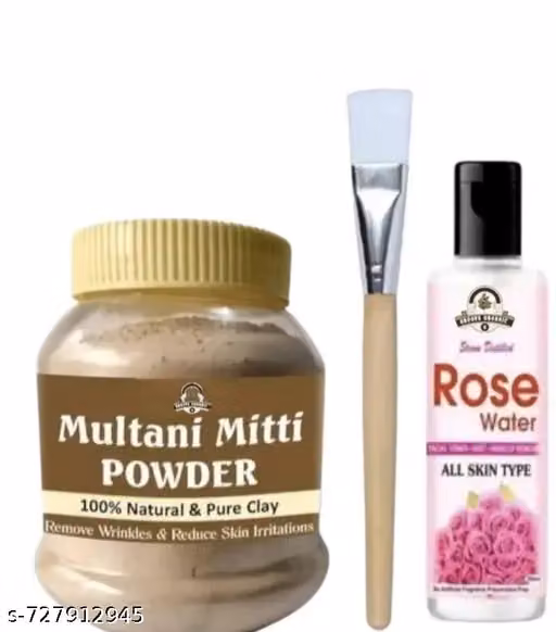MECOVIP MULTANII MITTI FACE POWDER AND ROSE WATER AND FACE PACK BRUSH