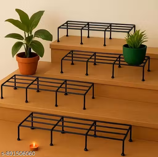 Anti Rust Metal Plant Pot Stand for Indoor & Outdoor Use | Heavy Duty Decorative Planter Stand | Plant Container Holder | Pack of 4