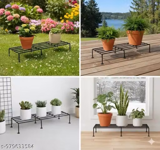 Metal Planter Stand Set of 4 | Heavy-Duty Black Metal Plant Holder for Indoor & Outdoor |