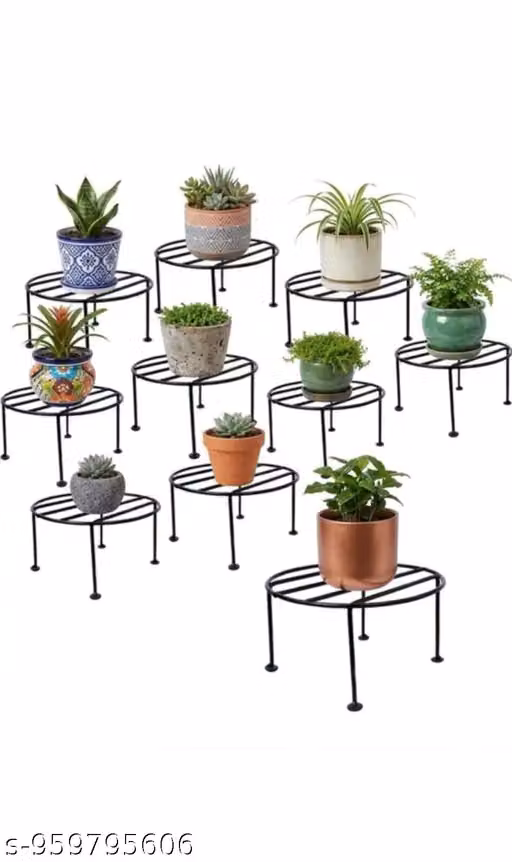 PROSPERITY CRAFTS Anti Rust Flower Pot Stand for Indoor & Outdoor, Gamla Stand, Flower Pot Holder Plant Container Set (SET 0F 10)