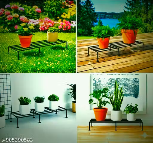 PROSPERITY CRAFTS Garden Stand ( Pack of 4 ) Black Metal Planter Stand for Outdoor and Indoor Plants for Home, Office and Garden Balcony Living Room Plant Stand (Pack of 4 24 Inches). pots for plants planters for living room planters for balcony railing p
