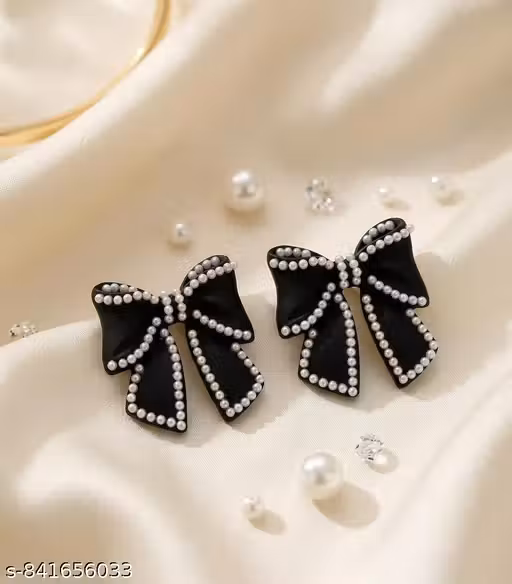 Elegant Black Bow Pearl Stud Earrings for Women & Girls