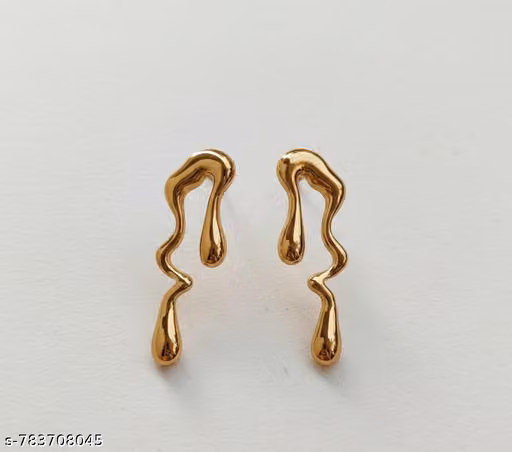 Gold Plated Abstract Drop Earrings | Modern Minimal Statement Earrings | Trendy Party & Western Wear Jewellery