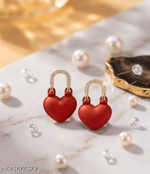 Cute Red Heart Drop Earrings for Women & Girls
