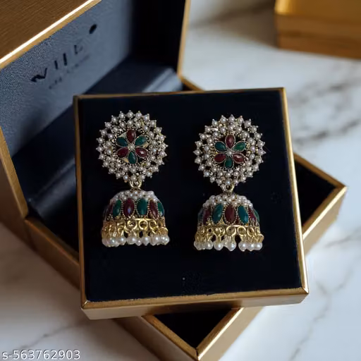 Traditional Kundan Pearl Studded Jhumka Earrings for Women and Girls