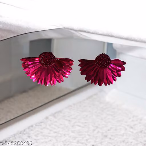 Handmade Hot Pink Floral Beaded Earrings for Women and Girls | Trendy Handcrafted Party Wear Jewellery
