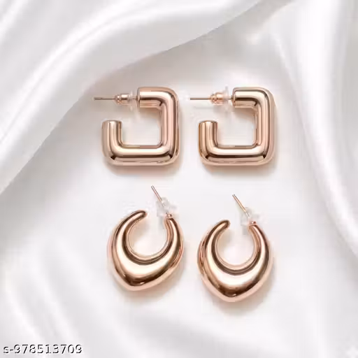 Trendy Korean Style Rose Gold Plated Square Hoop & Chunky Drop Earrings for Women (Pack of 2)
